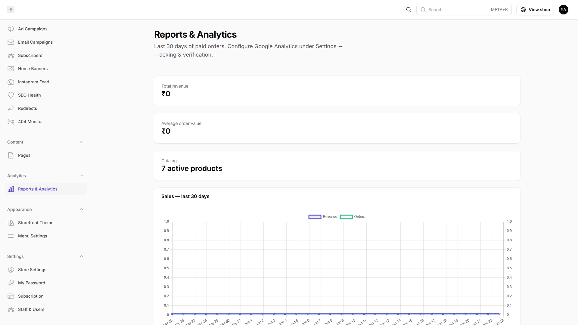 IMNORIO reports page with revenue and order trend charts.