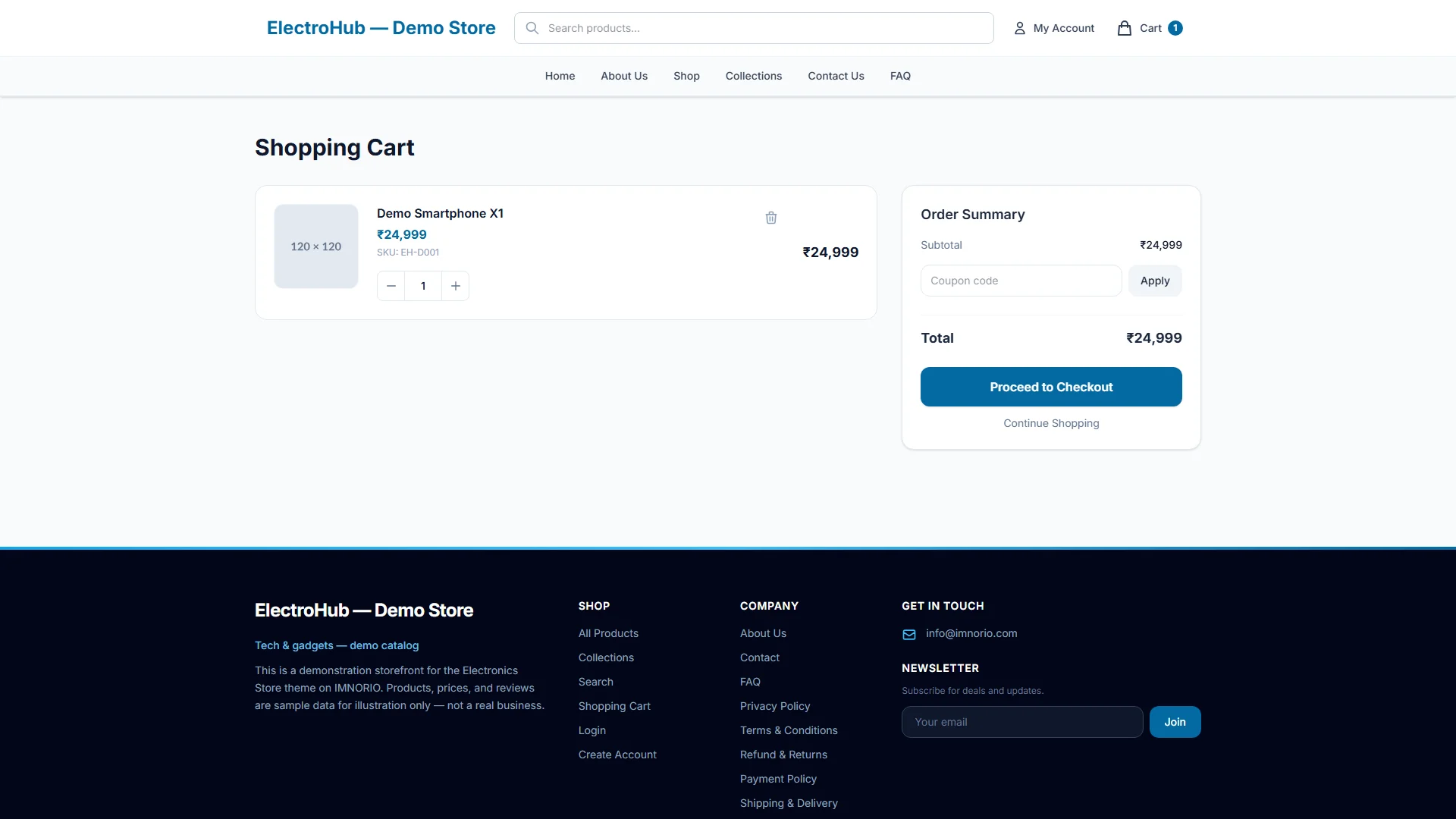 ElectroHub cart preview